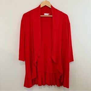 Vibrant Red Draped Open-Front Cardigan